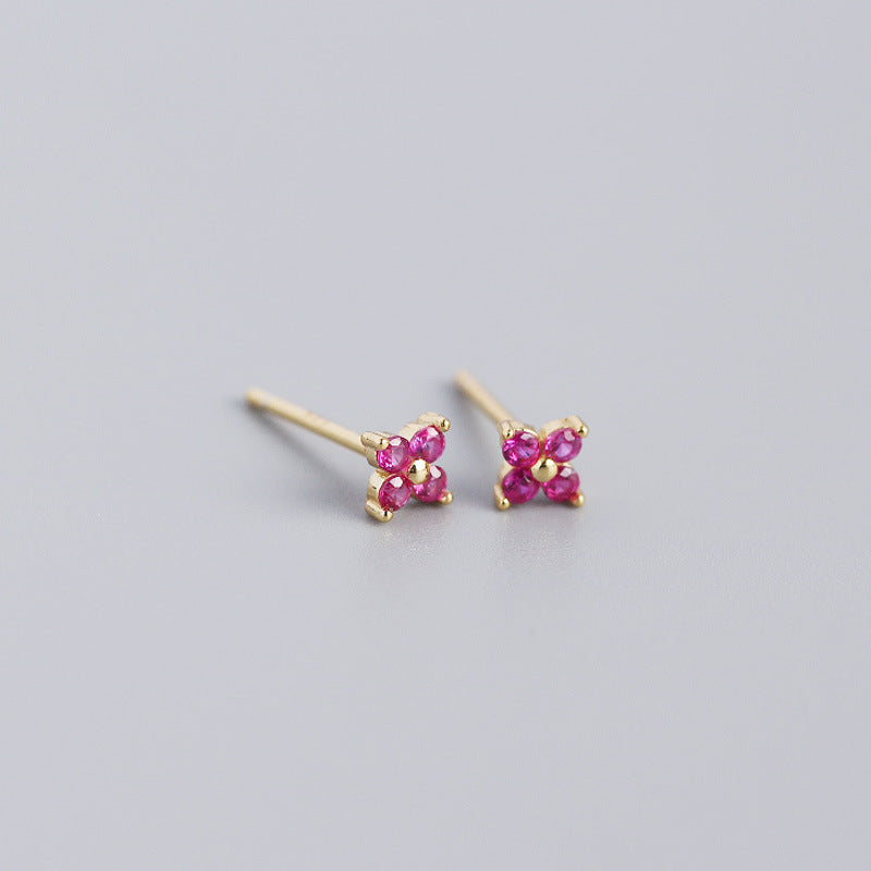 S925 Four-Leaf Flower Stud Earrings