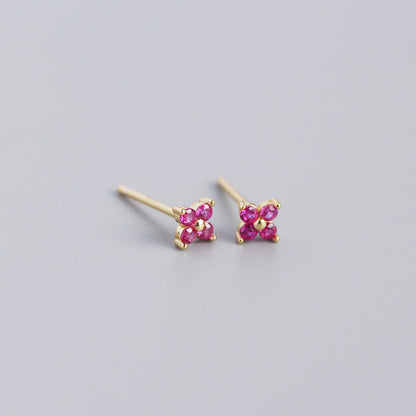 S925 Four-Leaf Flower Stud Earrings