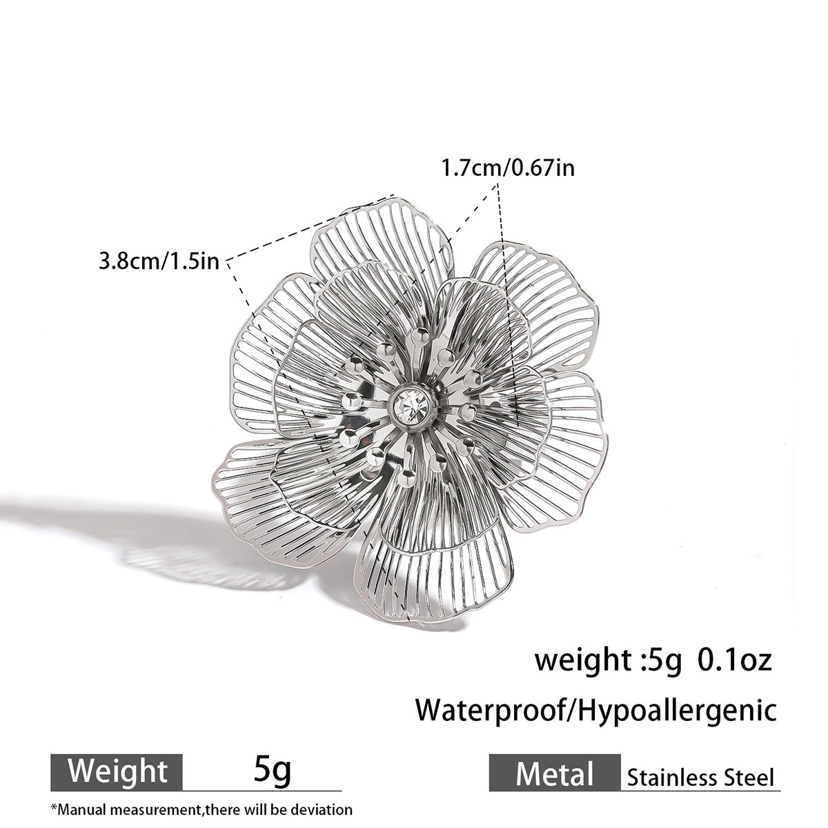 麦芽不锈钢不掉色花朵戒指女立体感开口设计指环夸张欧美跨境手饰