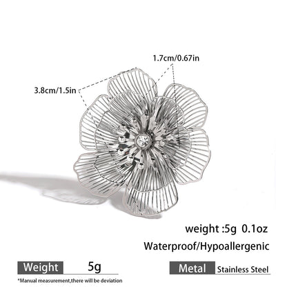 麦芽不锈钢不掉色花朵戒指女立体感开口设计指环夸张欧美跨境手饰