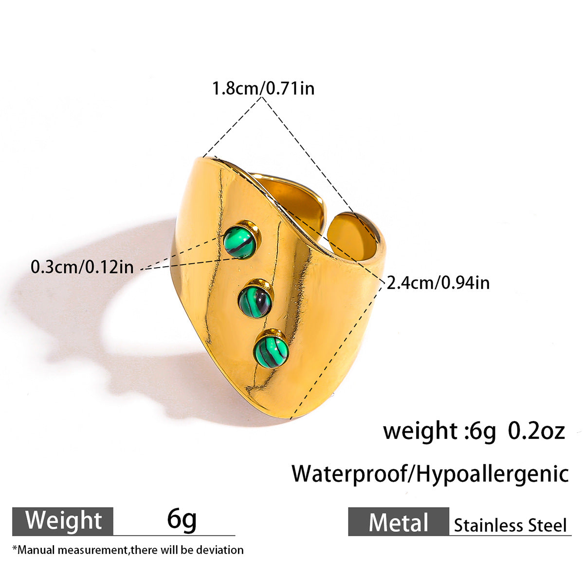 麦芽欧美ins风指环不锈钢18K金镶彩色天然石戒指女轻奢高级感手饰