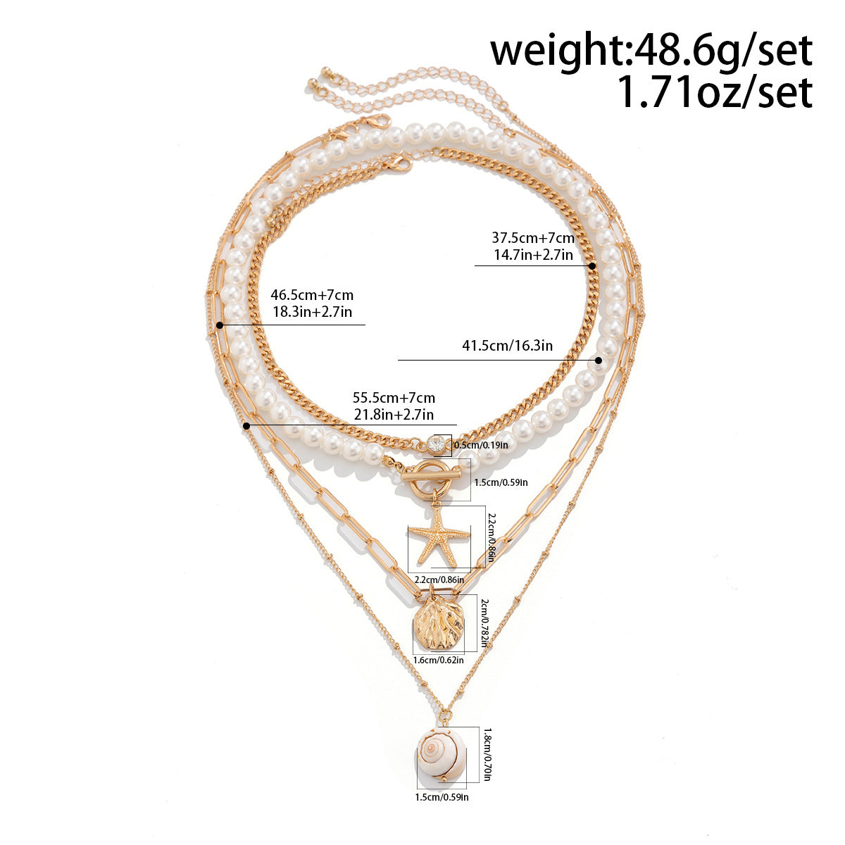 欧美跨境饰品 沙滩串珠项链仿珍珠项饰 海星贝壳复古度假necklace