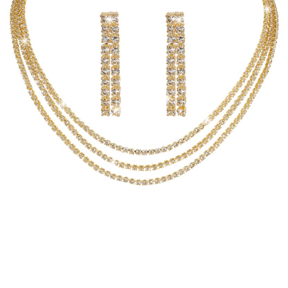 亚马逊爆款热卖水钻项链耳环两件套 婚宴礼服配饰 珠宝首饰套装