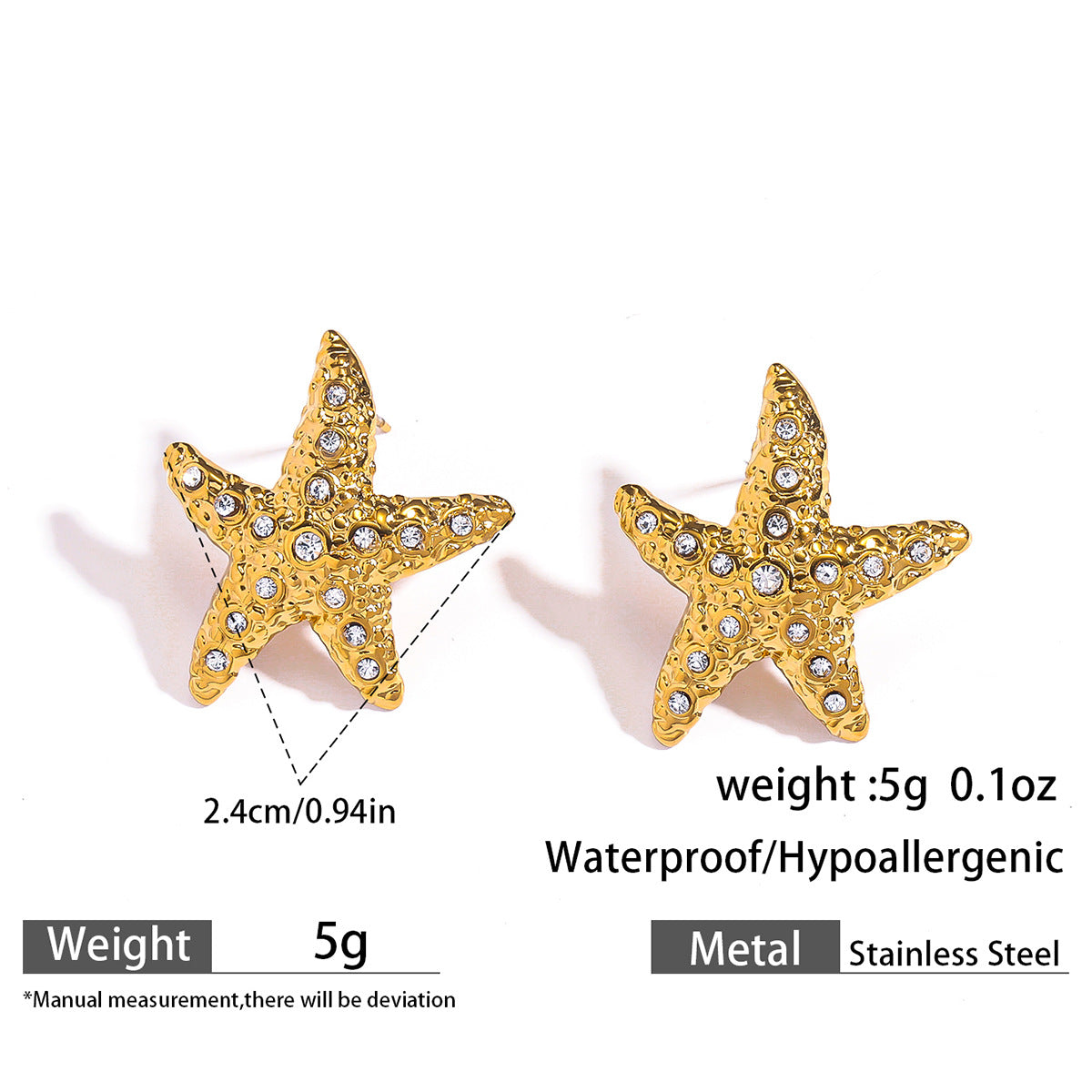 麦芽不锈钢钛钢海星星星锆石耳钉耳环女欧美跨境不掉色高级感耳饰