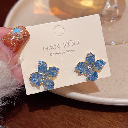 Sterling Silver S925 Needle Fresh Forest Style Flower Stud Earrings for Women, Vacation Style Light Luxury Minority Advanced Pearl Earrings