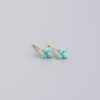 S925 Four-Leaf Flower Stud Earrings