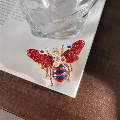 Hand-painted Enamel Sparkling Zircon Vintage Animal Brooch, Pink Flower, Creative & Fashionable Brooch