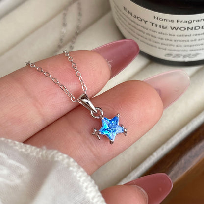 S925 Silver Blue CZ Star Necklace
