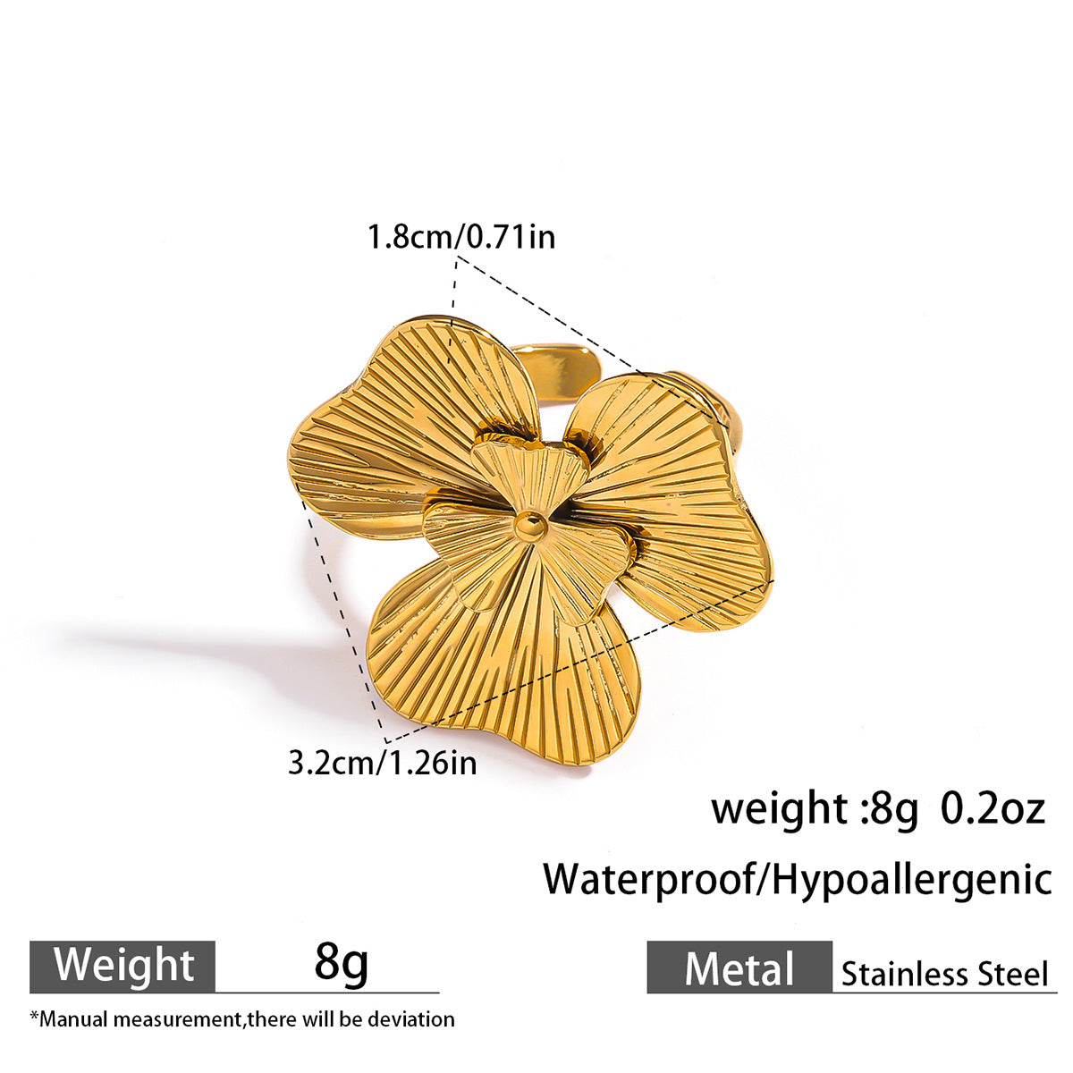 麦芽不锈钢不掉色花朵戒指女立体感开口设计指环夸张欧美跨境手饰