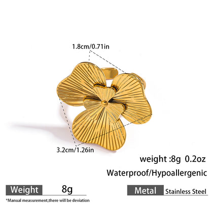 麦芽不锈钢不掉色花朵戒指女立体感开口设计指环夸张欧美跨境手饰