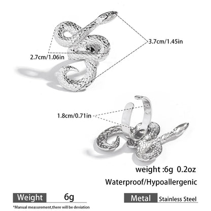 麦芽欧美跨境灵蛇蛇形钛钢不锈钢戒指开口设计指环女个性轻奢手饰