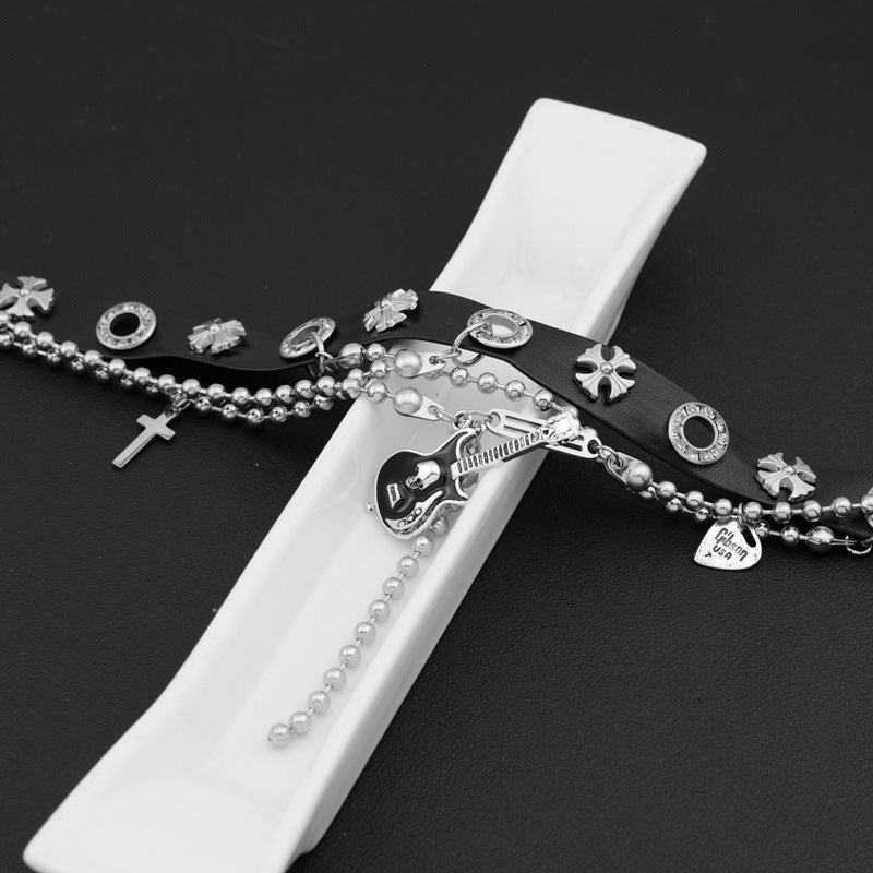 暗黑哥特y2k辣妹链条十字架吉他项圈颈带choker亚文化朋克项链潮