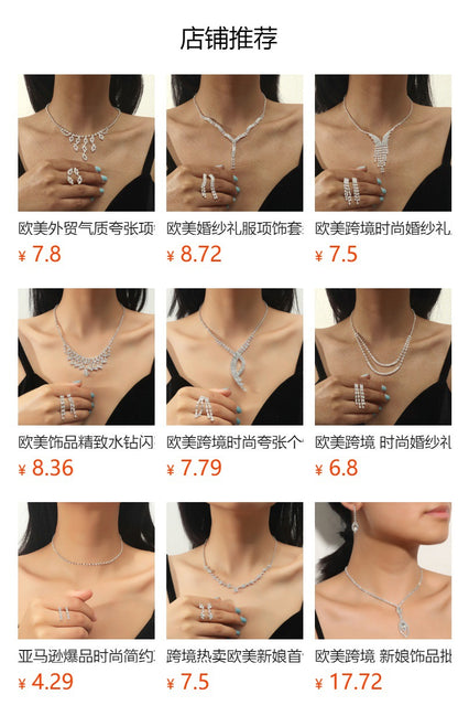 亚马逊爆款热卖水钻项链耳环两件套 婚宴礼服配饰 珠宝首饰套装