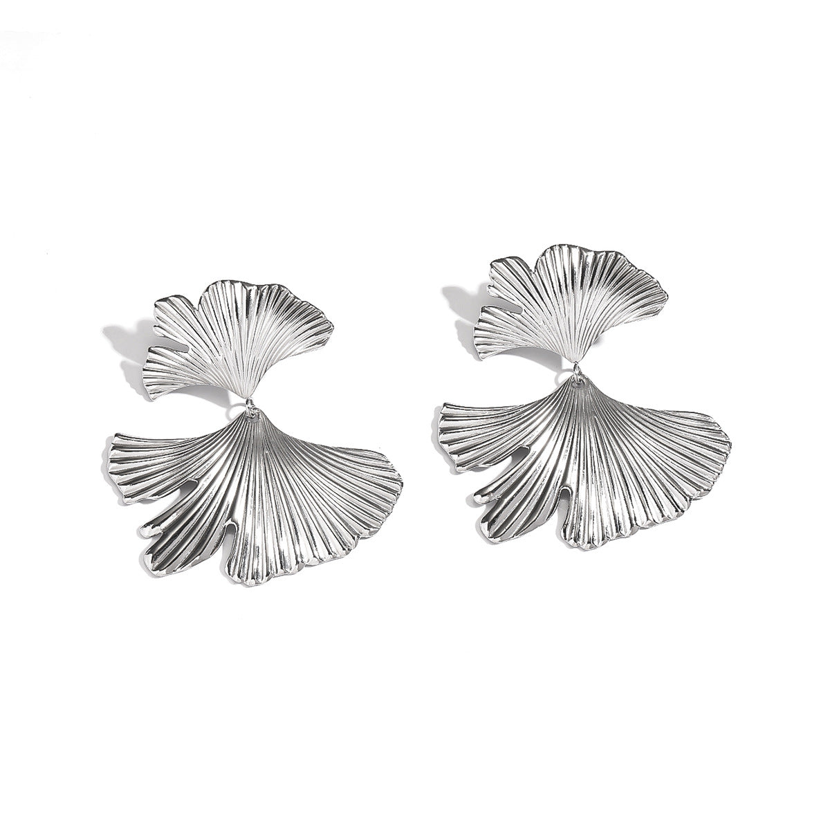 麦芽欧美不锈钢钛钢银杏叶树叶耳环耳钉高级感轻奢个性耳坠耳饰品