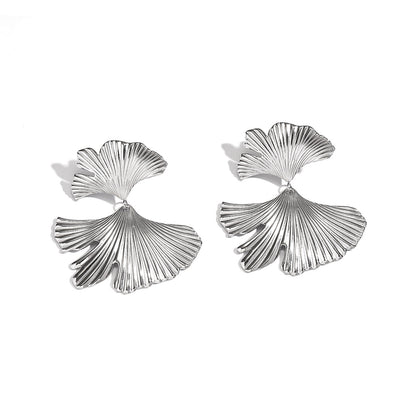 麦芽欧美不锈钢钛钢银杏叶树叶耳环耳钉高级感轻奢个性耳坠耳饰品