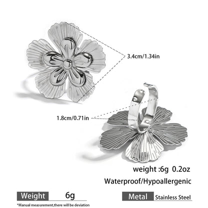 麦芽不锈钢不掉色花朵戒指女立体感开口设计指环夸张欧美跨境手饰