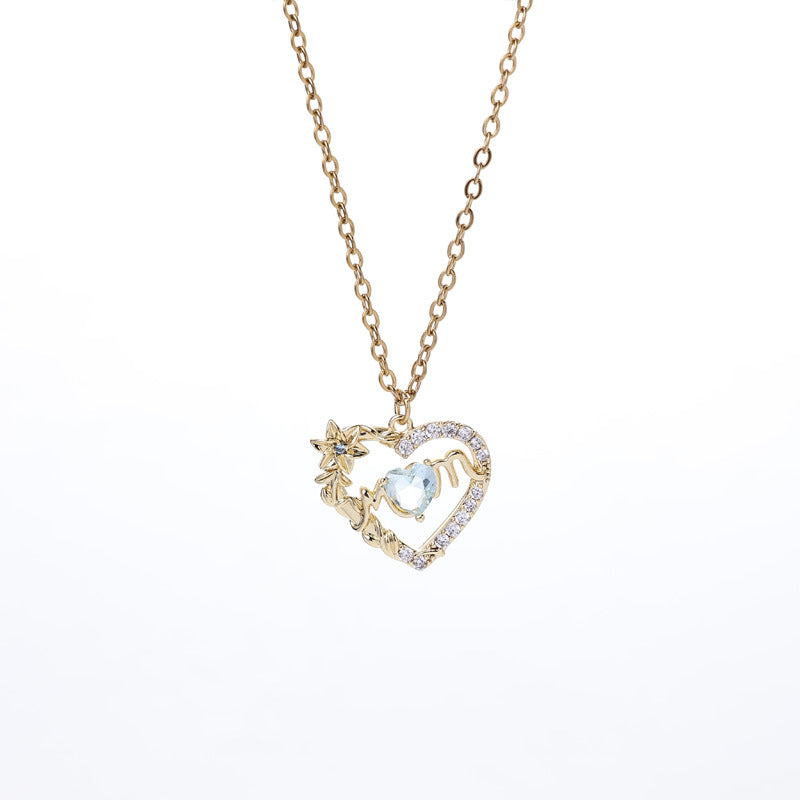Women's Heart Pendant Necklace with Sparkling Zircons & 12 Birthstones