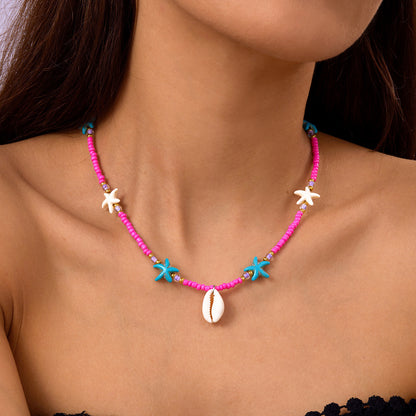 欧美夏季海洋度假海星贝壳海螺珍珠多层项链时尚夸张多层叠戴项链