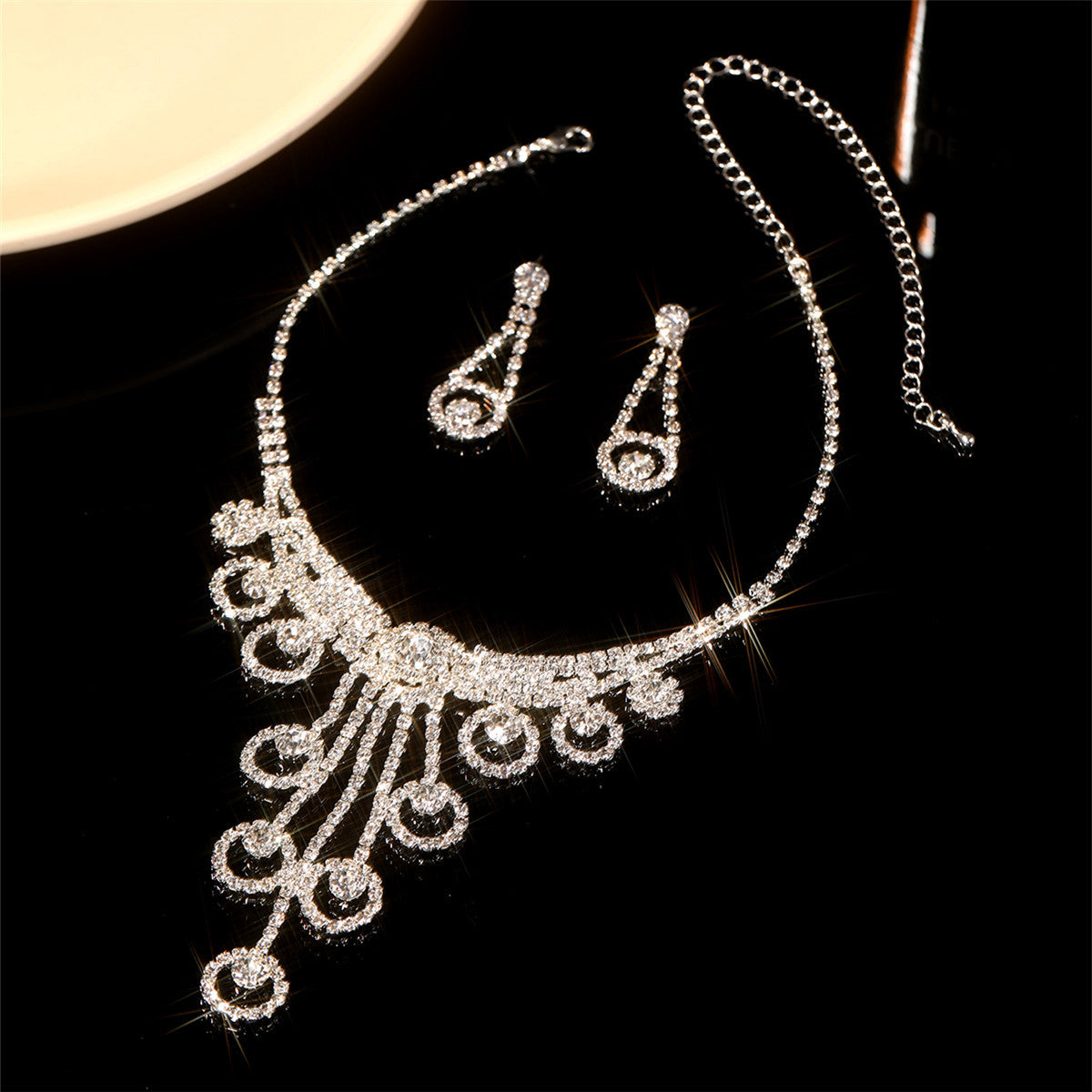 欧美跨境气质百搭水钻项链耳环两件套 新娘首饰套装 婚纱礼服配饰