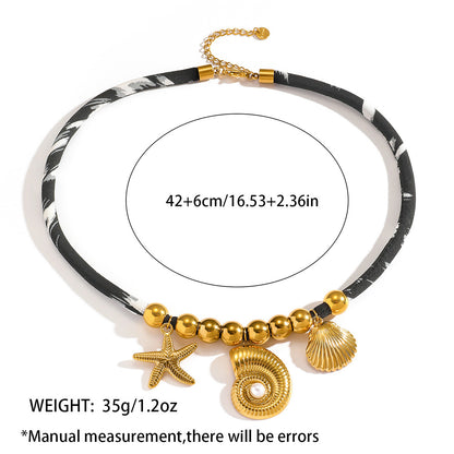 麦芽欧美钛钢贝壳海螺海星项链轻奢高级感沙滩度假风锁骨链不锈钢