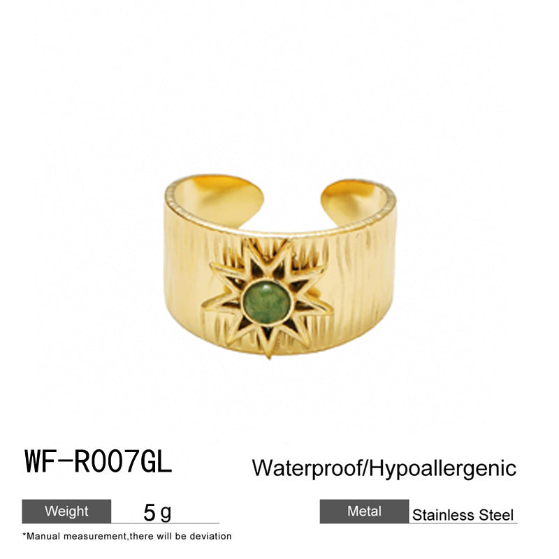 麦芽不锈钢18k金不掉色戒指绿松石开口食指戒指环 小众高级感手饰