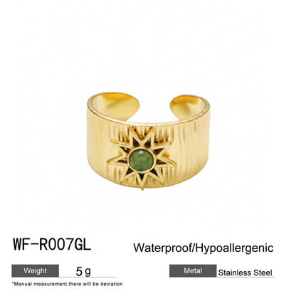 麦芽不锈钢18k金不掉色戒指绿松石开口食指戒指环 小众高级感手饰