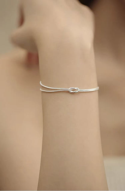 925 Silver Plated Knot Double Layer Bracelet for Women, Light Luxury & Trendy