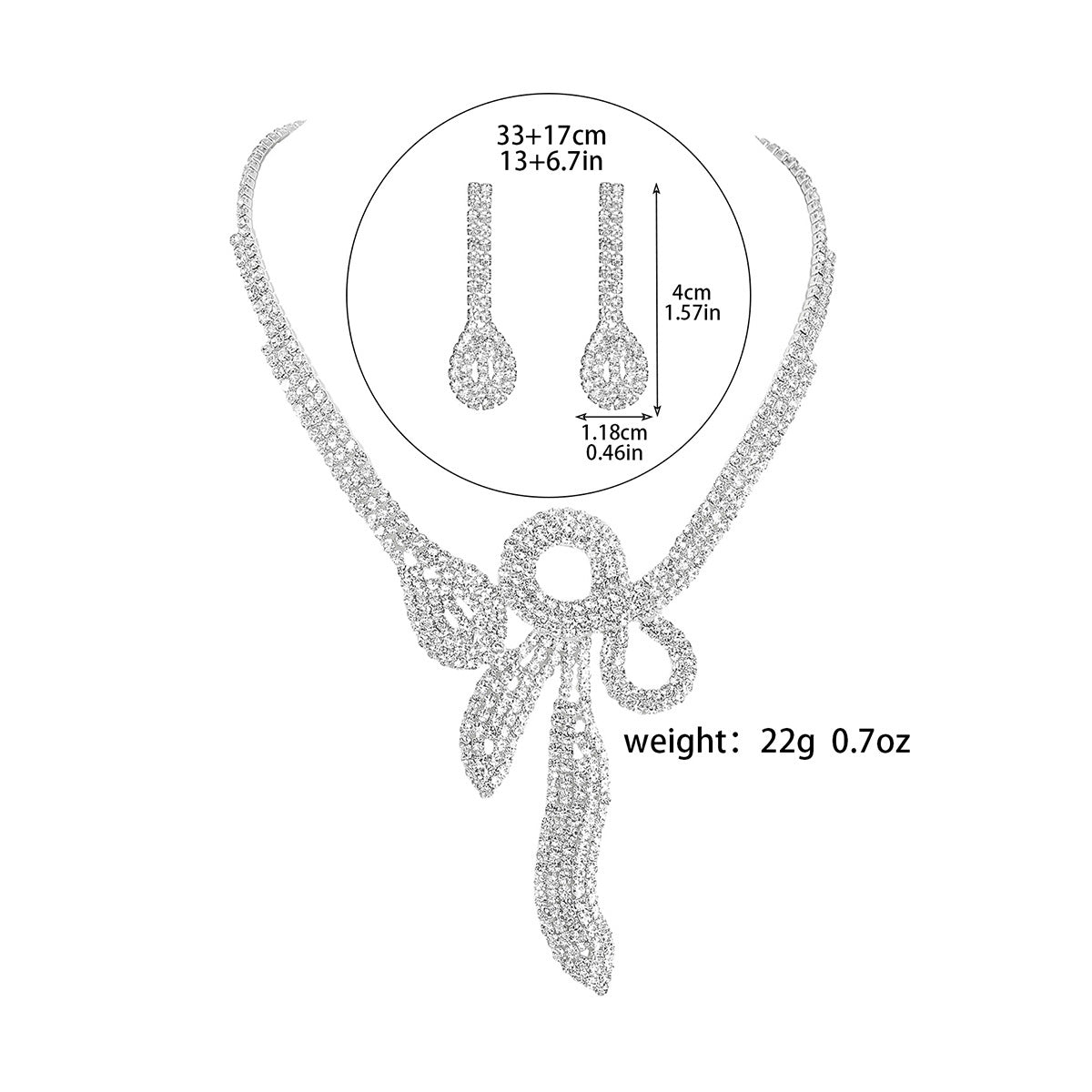 时尚水晶水钻项链耳钉两件套首饰配件高级感锁骨婚礼饰品百搭新娘