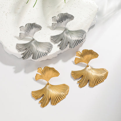 麦芽欧美不锈钢钛钢银杏叶树叶耳环耳钉高级感轻奢个性耳坠耳饰品