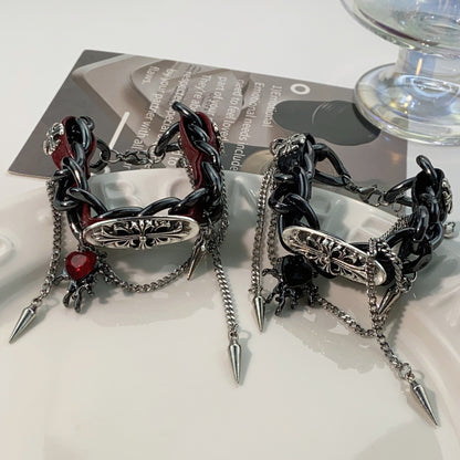 美拉德重工浮雕皮革手链亚文化辣妹甜酷小众哥特朋克暗黑手饰潮