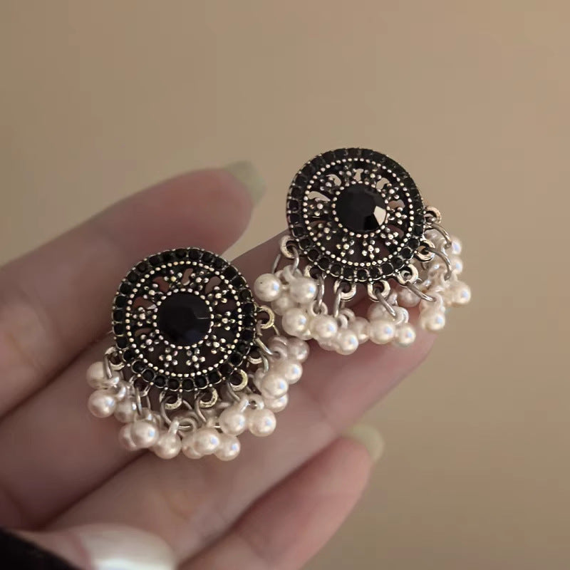 Silver Pearl Tassel Drop Earrings