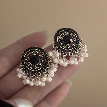 Silver Pearl Tassel Drop Earrings