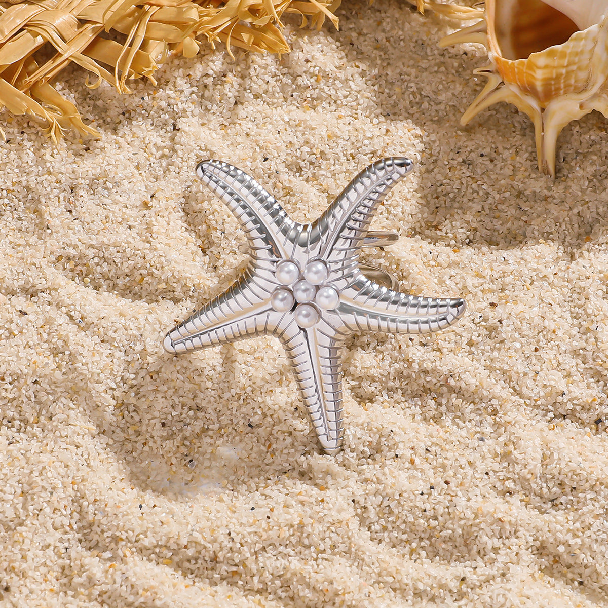 麦芽饰品跨境热销欧美海星戒指ins度假风开口食指戒指环时尚手饰