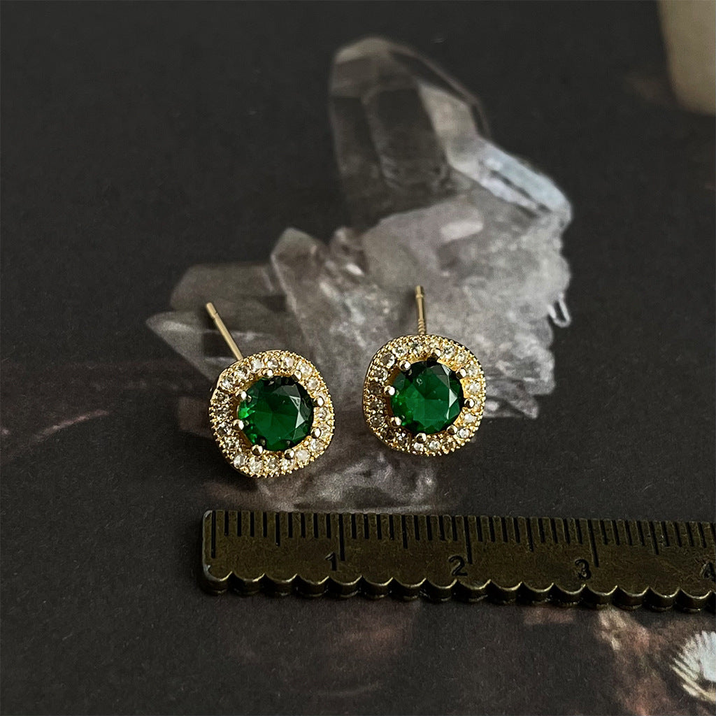 Green CZ Vintage Stud Earrings