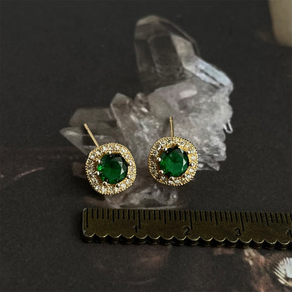 Green CZ Vintage Stud Earrings