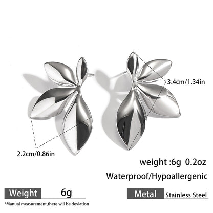 麦芽不锈钢钛钢树叶子花瓣花朵耳环耳钉女欧美跨境轻奢小众耳饰品