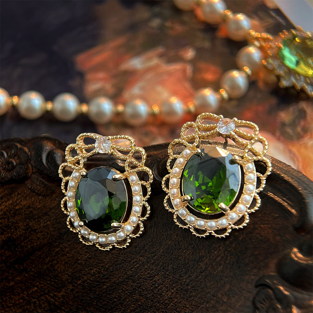 Green CZ Vintage Stud Earrings