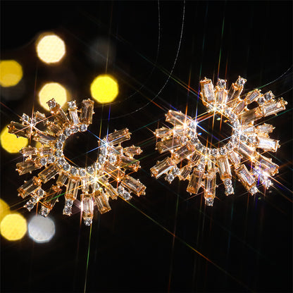 欧美跨境饰品 气质百搭彩色玻璃水钻C形耳环女 气质优雅雪花耳饰