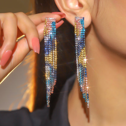 轻奢风小脸超闪AB水钻长款流苏耳环女 时尚气质耳钉饰品 earrings