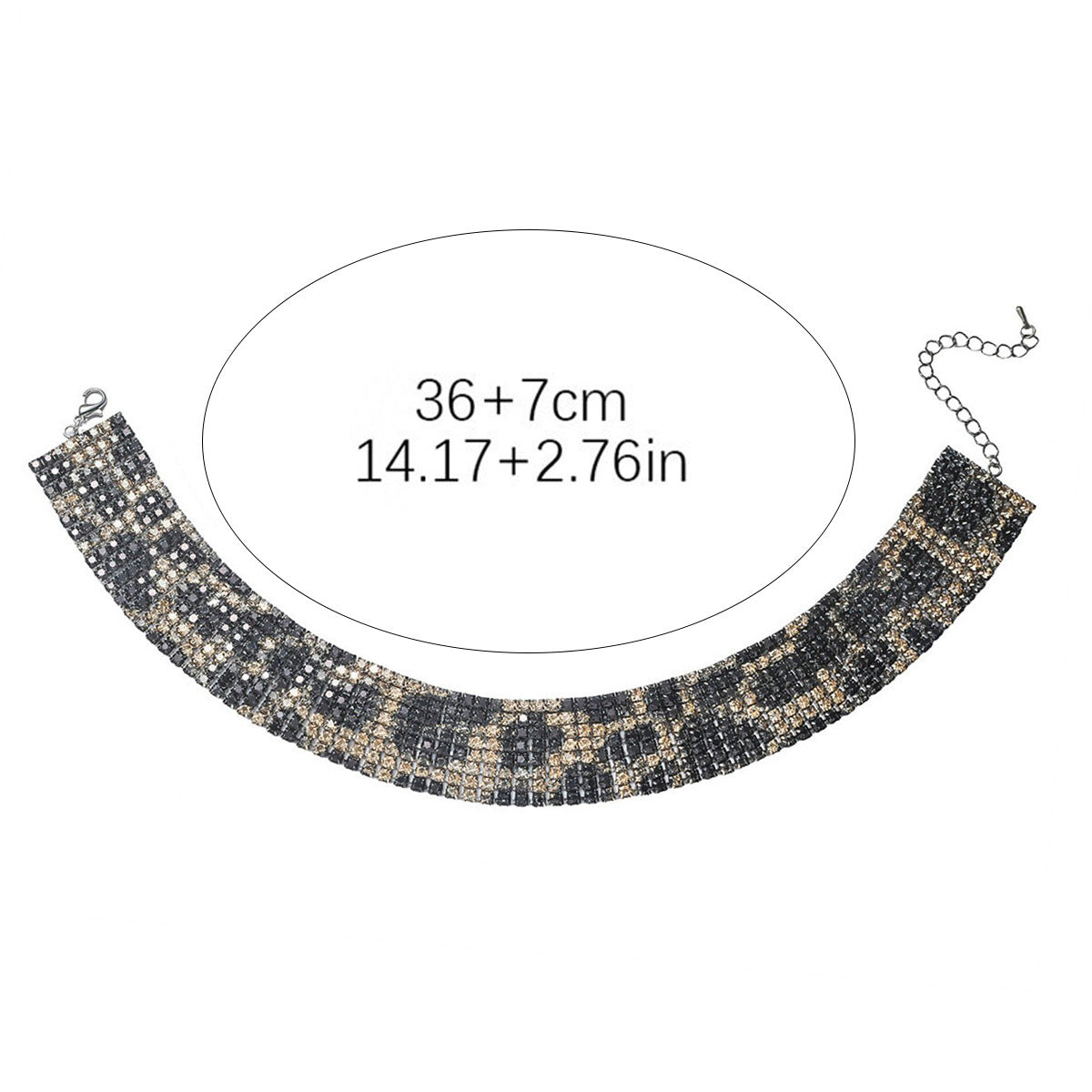 欧美跨境 8排高档奢华满钻豹纹项链锁骨链女 高级感网红项圈项饰