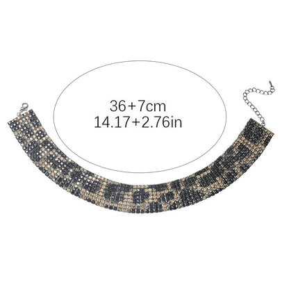 欧美跨境 8排高档奢华满钻豹纹项链锁骨链女 高级感网红项圈项饰