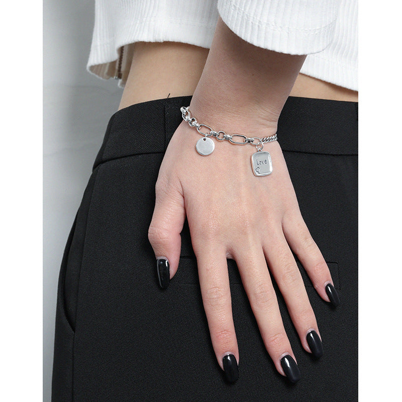 005韩版INS小众设计感复古做旧吊牌麻花链条质感S925纯银手链女