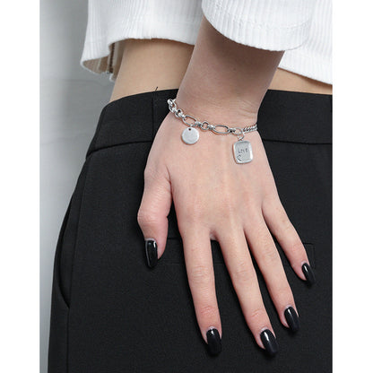 005韩版INS小众设计感复古做旧吊牌麻花链条质感S925纯银手链女