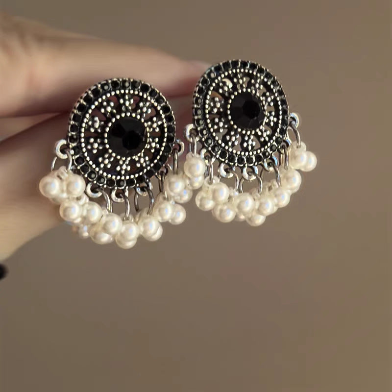 Silver Pearl Tassel Drop Earrings