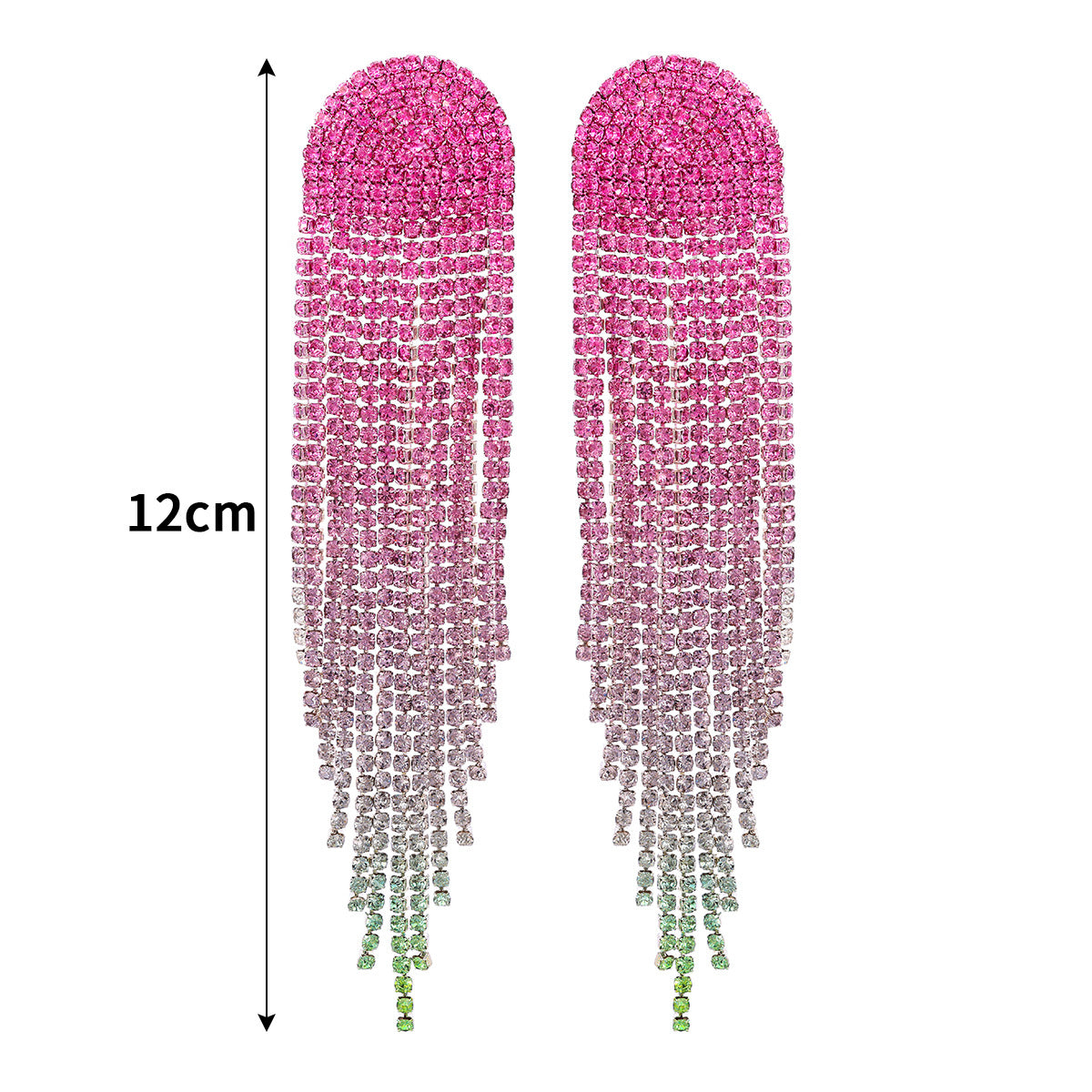 欧美气质渐变色潮水钻长款流苏耳环女 高级感耳钉耳饰品 earrings