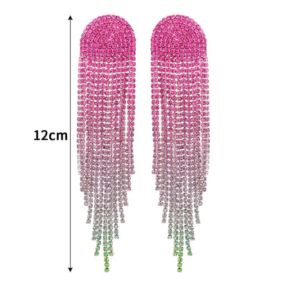 欧美气质渐变色潮水钻长款流苏耳环女 高级感耳钉耳饰品 earrings