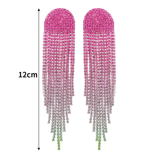 Colorful Rhinestone Tassel Stud Earrings