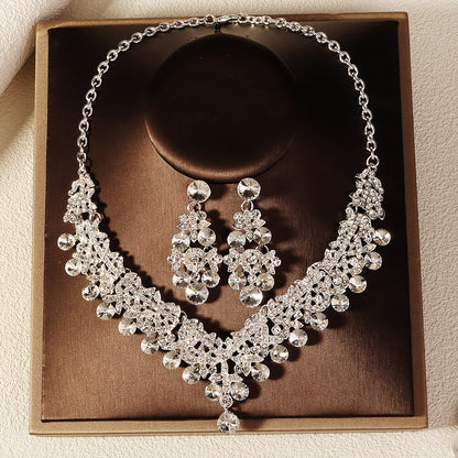KFC--Exaggerated vintage alloy rhinestone earrings necklace women's set necklace