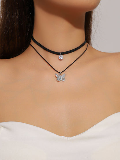 欧美跨境 复古黑色蕾丝玫瑰花项链手链戒指套装女 暗黑风颈链手饰