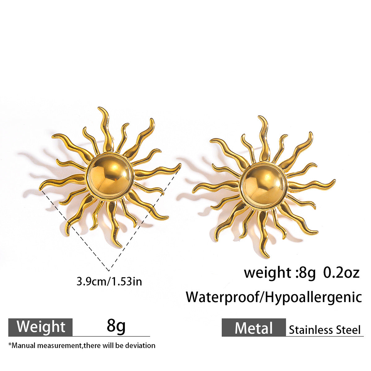 麦芽欧美跨境不锈钢钛钢太阳耳钉耳环开口戒指指环小众设计感饰品